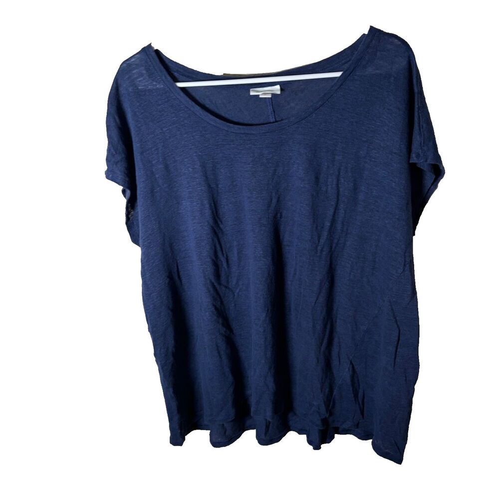 J Jill T-Shirt Women's 2X Round Neck Short Sleeve Love Linen Casual Navy Blue
